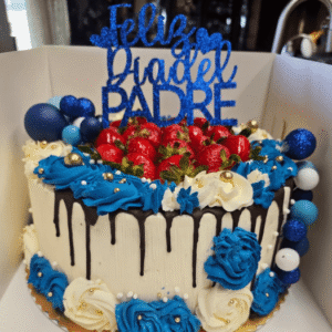Pastel Azul de regalo con Fruta