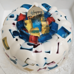 Gelatina Azul de mosaico en tres leches.